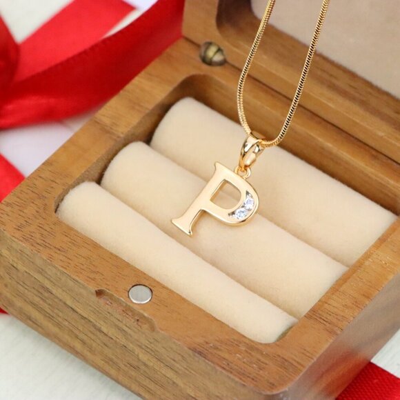 "Rose Gold Letter P Pendant with Crystals – 18K Gold Plated Charm, XPPT1365 - Picture 6 of 13